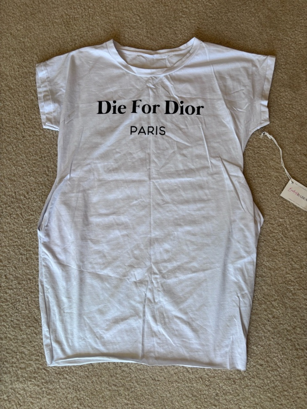 Die For Dior Paris NWT White Graphic Cotton Tee Shirt Style Mini Dress Fits M-L